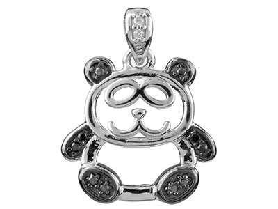 Panda-anhänger Mit Schwarz-weien Zirkonen 15 Mm, 925 Silber