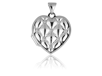 Medaillon Zum Öffnen Herz Mit Zirkonen 17,50 Mm, Silber, 925