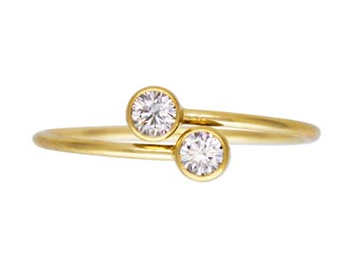 Verstellbarer Ring Mit Zwei Zirkoniumoxiden 3 Mm, Gold Filled