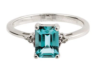 Ring Blautopas 7 X 5 X 6 MM Und Diamant, Silber 925, Ringgröe 56
