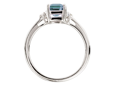 Ring Aus Sterlingsilber, Mit Blauem Topas Mit Smaragdschliff Und Diamant, Größe p - Standard Bild - 2