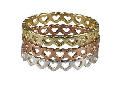 Ring Mit Herzmotiven, Silber 925 Vergoldet, Finger 54/55 - Standard Bild - 2