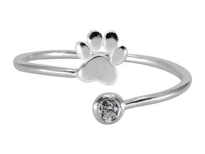 Verstellbarer Ring, Motiv Pfotenabdruck Und Zirkonia, Silber 925