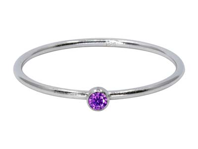Geburtssteinring Februar, Amethystfarbener Zirkonia 2 Mm, Silber 925,finger 5354