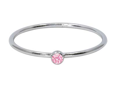 St Sil October Birthstone Stacking Ring 2mm Pink Cz