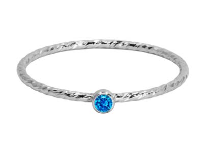 St Sil Sparkle Stacking Ring 2mm Aqua Blue Cz