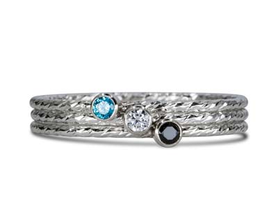 Gedrehter Ring Mit Blauem Zirkoniumoxid 2 Mm, Silber 925, Ringgröße 53/54 - Standard Bild - 4