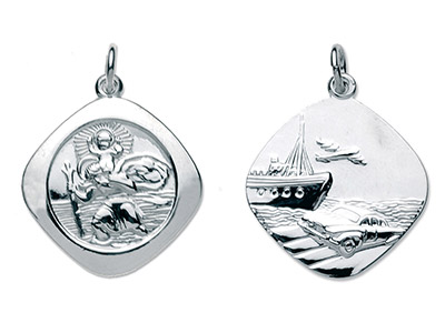 Christophorus-medaille, Quadratisch, Beidseitig Verwendbar, 21,60 Mm, Silber 925