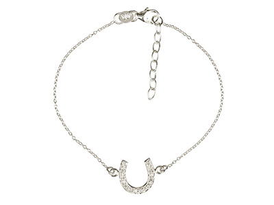 Armband Aus Sterlingsilber Mit Fixiertem Hufeisenanhänger, Besetzt Mit Kubischen Zirkoniasteinen, 19 cm - Standard Bild - 1