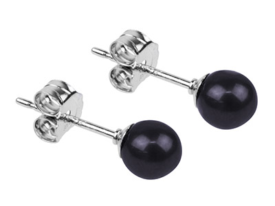 Ohrringe Schwarze Zuchtperle 4,5 Mm, Silber 925 - Standard Bild - 2