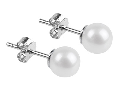 Ohrringe Weiße Zuchtperle 6 Mm, Silber 925 - Standard Bild - 2