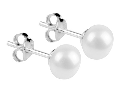 Ohrringe Weiße Zuchtperle 7 Mm, Silber 925 - Standard Bild - 2