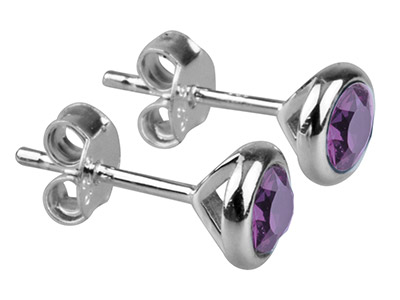 Geburtsstein-ohrringe Aus Sterlingsilber, Monat Februar, 4 mm, Kristall - Amethyst - Standard Bild - 1