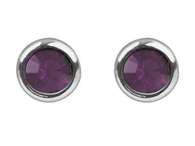 Geburtsstein-ohrringe Aus Sterlingsilber, Monat Februar, 4 mm, Kristall - Amethyst - Standard Bild - 2