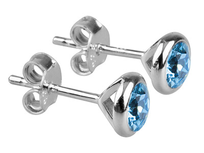 Mars Geburtsstein-ohrringe, Aquamarin-farbener Kristall, 4 Mm, 925 Silber