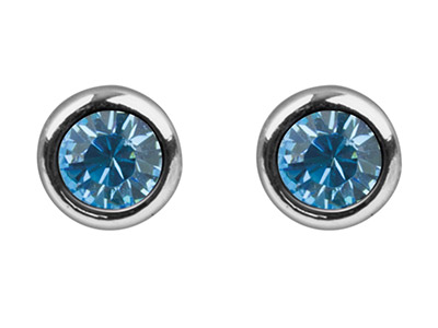 Mars Geburtsstein-ohrringe, Aquamarin-farbener Kristall, 4 Mm, 925 Silber - Standard Bild - 2
