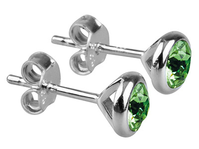 Ohrringe Geburtsstein August, Peridotfarbener Kristall, 4 Mm, 925 Silber