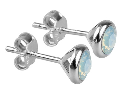 Ohrringe Geburtsedelstein Oktober, Weier Opal Kristall 4 Mm, Silber 925
