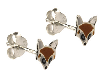Fuchs Ohrringe, 925er Silber, Lackiert