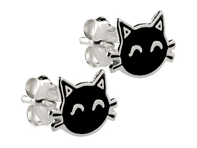 Ohrringe Katze, 925er Silber Mit Lackierung - Standard Bild - 2
