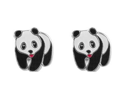 Lackierte Panda-ohrringe, 925er Silber