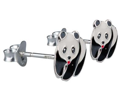 Lackierte Panda-ohrringe, 925er Silber - Standard Bild - 2